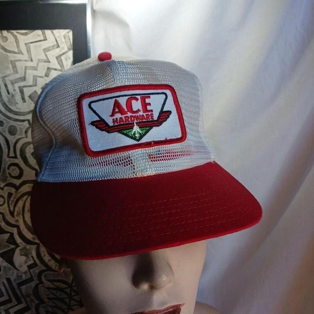 Ace Hardware White Red Mesh Snapback Trucker Hat Vintage
